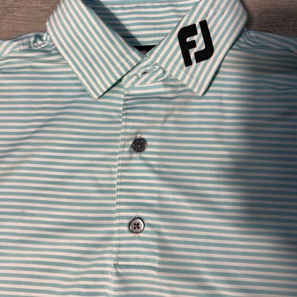 FootJoy FJ Titleist Golf Polo Shirt Mens M Blue White Striped Performance Logo - Picture 3 of 7